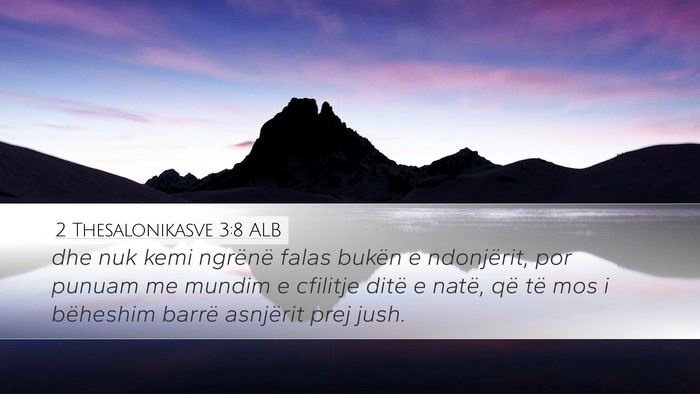 2 Thesalonikasve 3:8 ALB Desktop Wallpaper - dhe nuk kemi ngrënë falas bukën e ndonjërit, - Desktop Bible Verse Wallpaper