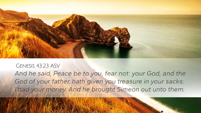 Genesis 43:23 ASV Desktop Wallpaper - And he said, Peace be to you, fear not: your God, - Desktop Bible Verse Wallpaper