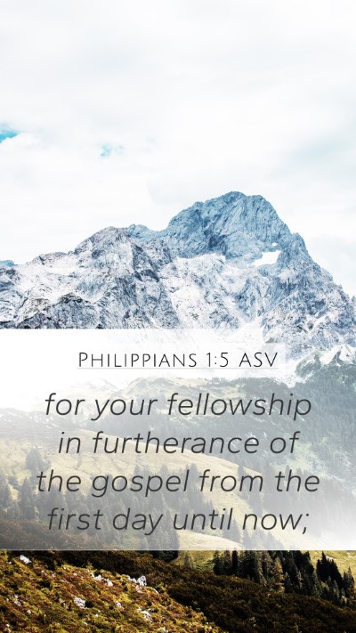 Philippians 1:5 ASV Mobile Phone Wallpaper - for your fellowship in furtherance of the gospel - Mobile Bible Verse Wallpaper