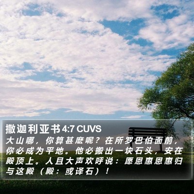 撒 迦 利 亚 书 4:7 CUVS Bible Verse Image