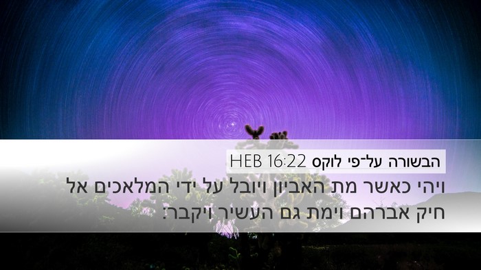 הבשורה על־פי לוקס 16:22 HEB Desktop Wallpaper - ויהי כאשר מת האביון ויובל - Desktop Bible Verse Wallpaper