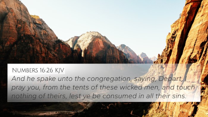 Numbers 16:26 KJV Bible Verse Image