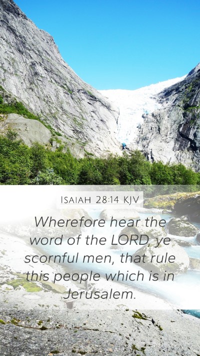 Isaiah 28:14 KJV Mobile Phone Wallpaper - Wherefore hear the word of the LORD, ye scornful - Mobile Bible Verse Wallpaper