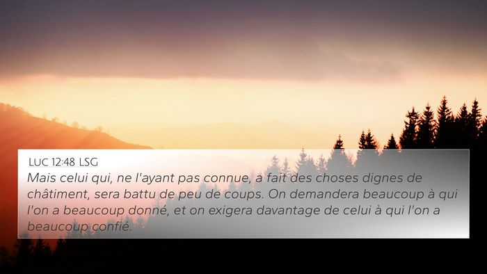 Luc 12:48 LSG 4K Wallpaper - Mais celui qui, ne l'ayant pas connue, a fait des - 4K Wallpaper Bible Verse