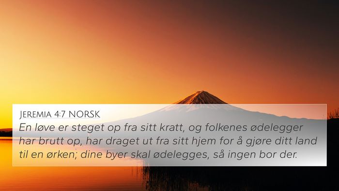 Jeremia 4:7 NORSK 4K Wallpaper - En løve er steget op fra sitt kratt, og folkenes - 4K Wallpaper Bible Verse