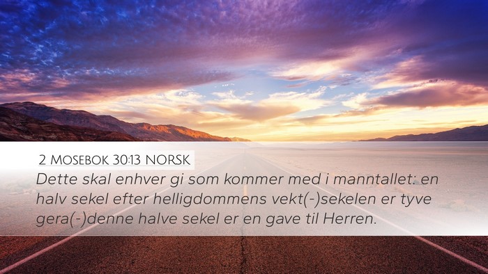 2 Mosebok 30:13 NORSK Desktop Wallpaper - Dette skal enhver gi som kommer med i manntallet: - Desktop Bible Verse Wallpaper