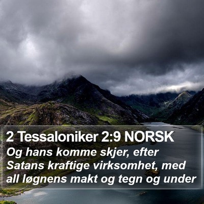 2 Tessaloniker 2:9 NORSK Bible Verse Image