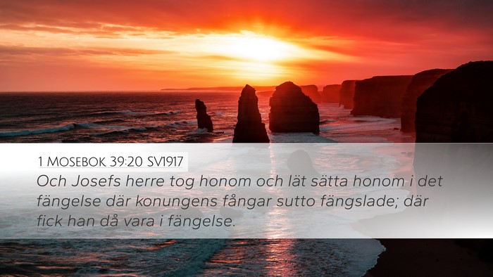 1 Mosebok 39:20 SV1917 Desktop Wallpaper - Och Josefs herre tog honom och lät sätta honom - Desktop Bible Verse Wallpaper