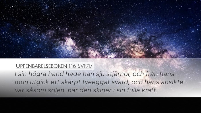 Uppenbarelseboken 1:16 SV1917 Desktop Wallpaper - I sin högra hand hade han sju stjärnor, och - Desktop Bible Verse Wallpaper