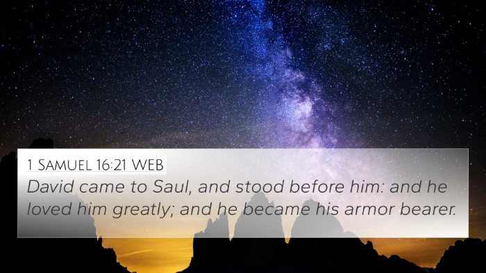 1 Samuel 16:21 WEB 4K Wallpaper - David came to Saul, and stood before him: and he - 4K Wallpaper Bible Verse