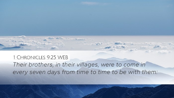 1 Chronicles 9:25 WEB Desktop Wallpaper - Their brothers, in their villages, were to come - Desktop Bible Verse Wallpaper