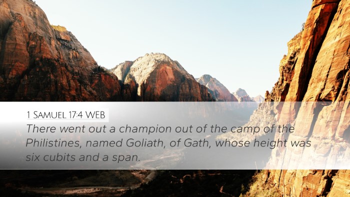 1 Samuel 17:4 WEB Desktop Wallpaper - There went out a champion out of the camp of the - Desktop Bible Verse Wallpaper