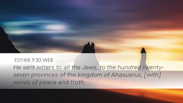 Esther 9:30 WEB Desktop Wallpaper - He sent letters to all the Jews, to the hundred - Desktop Bible Verse Wallpaper