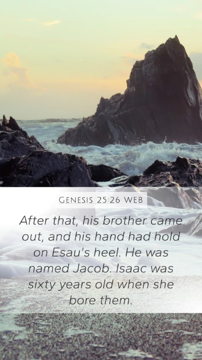 Genesis 25:26 WEB Mobile Phone Wallpaper - After that, his brother came out, and his hand - Mobile Bible Verse Wallpaper