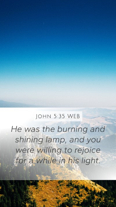 John 5:35 WEB Mobile Phone Wallpaper - He was the burning and shining lamp, and you were - Mobile Bible Verse Wallpaper